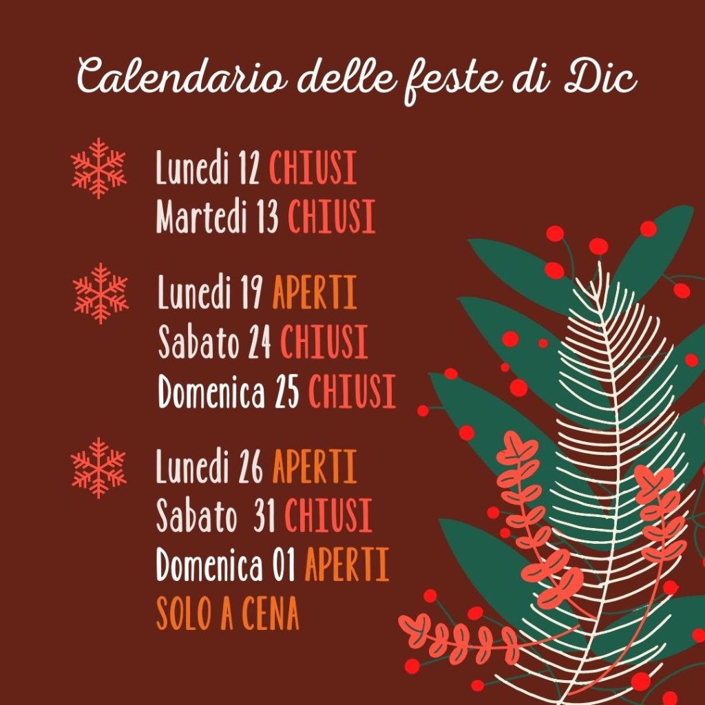 Calendario feste dicembre - Il Baro Pizzeria Ristorante